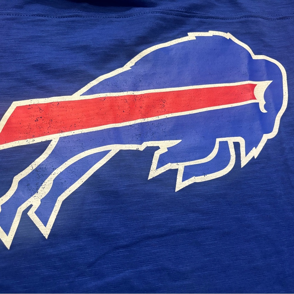 Buffalo Bills Mafia Men's Large L Royal Blue Red Trim Poly Blend Logo Shirt NWT - Picture 2 of 6